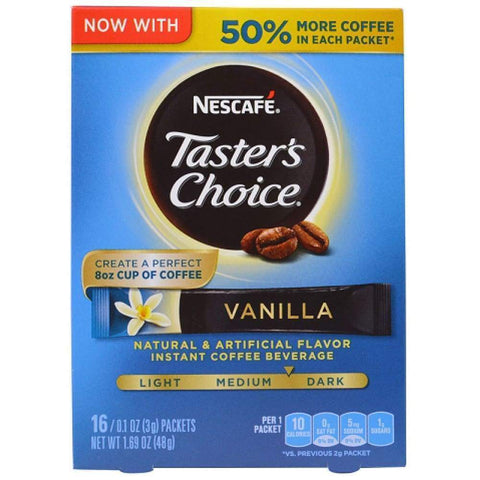 Nescafe Tasters Choice Coffee Instant Vanilla 16 Packets